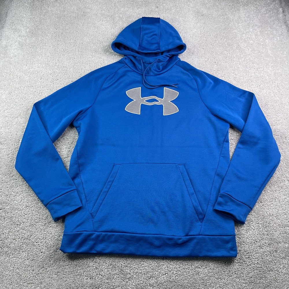 Under Armour Hoodie Mens Medium Blue UA‎ Fleece Big Logo Pullover Sweatshirt